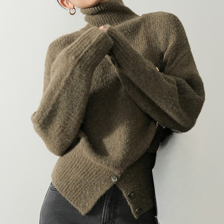 Damestrui met col, oversized pasvorm, olijfgroen, gebreid, lange mouwen, casual wintermode, trendy en comfortabel, geschikt voor koud weer.