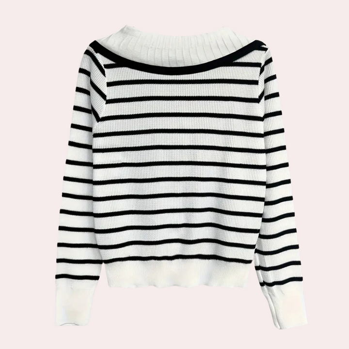 Wit en zwart gestreepte trui, lange mouwen, ronde hals, casual damesmode, gebreid katoen, herfst- en winterkleding, stijlvolle basic trui.