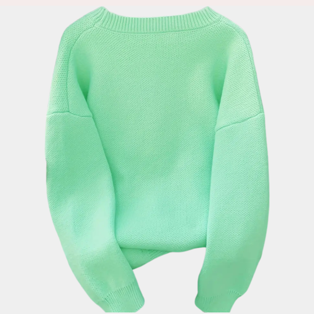 Mintgroene trui dames, gebreid, ronde hals, lange mouwen, casual stijl, comfortabele pasvorm, modieuze kleding, herfst winter mode.
