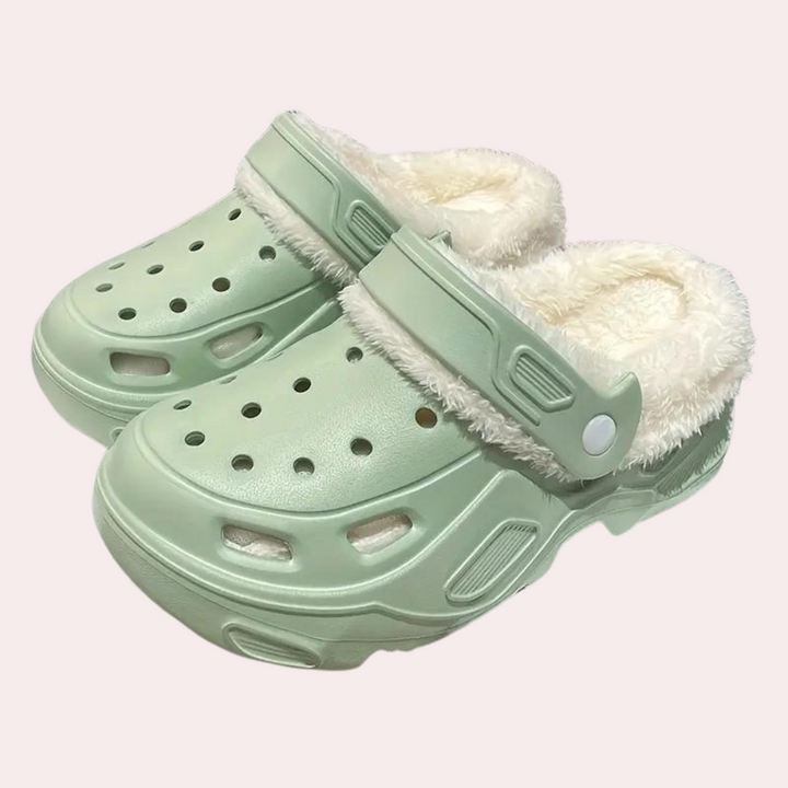 Groene klompen met bontvoering, comfortabele uniseks schoenen, antislip, lichtgewicht, ideaal voor binnen en buiten, modetrend 2023.