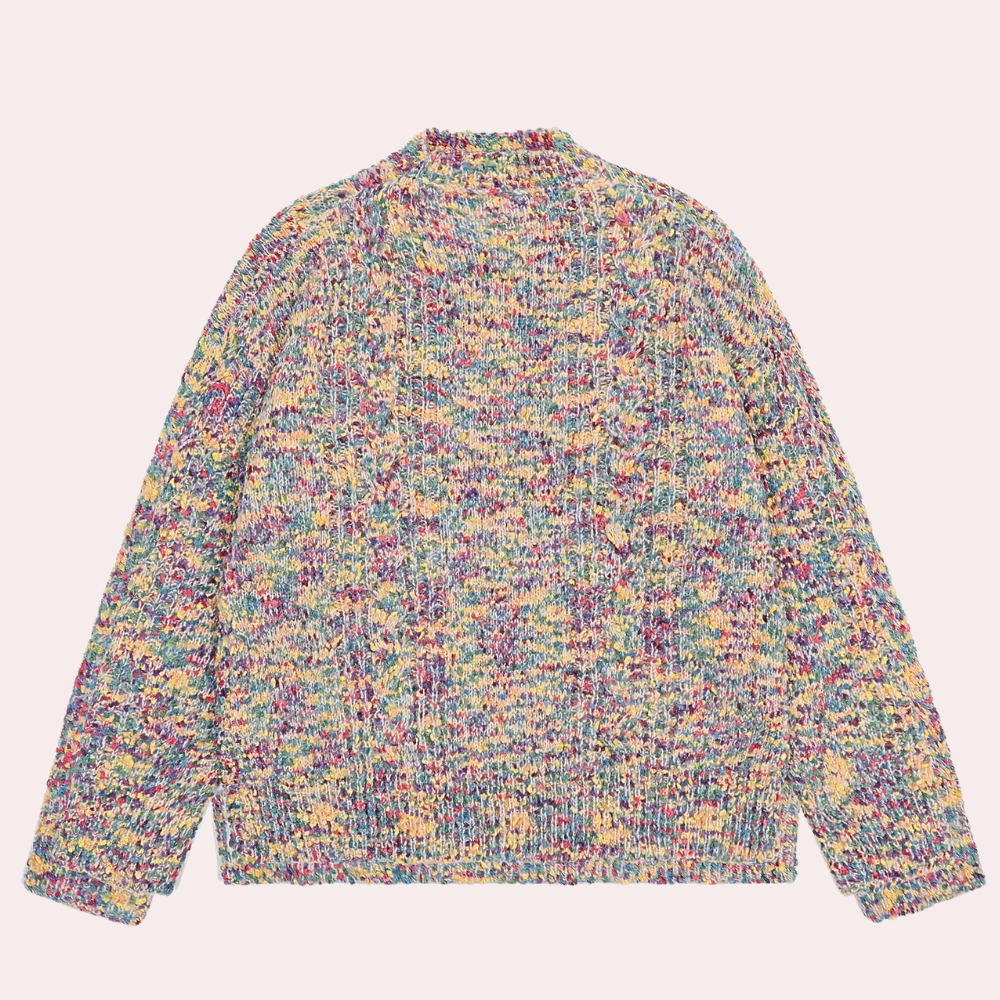 Veelzijdige, kleurrijke gebreide trui met lange mouwen en ronde hals, ideaal voor herfstmode. Comfortabele pasvorm, perfect voor casual outfits.