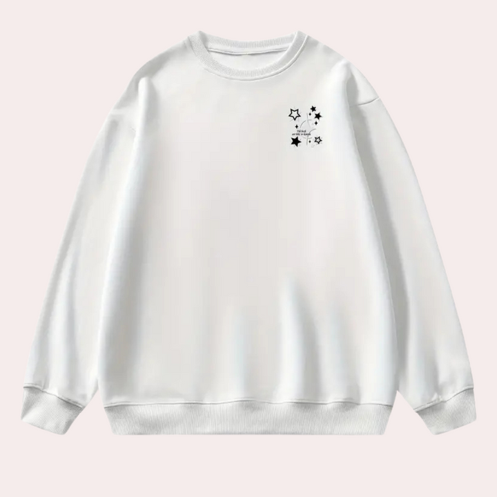 Witte sweatshirt met sterrenprint, uniseks design, casual mode, comfortabele katoenen trui, minimalistisch ontwerp, trendy kleding.