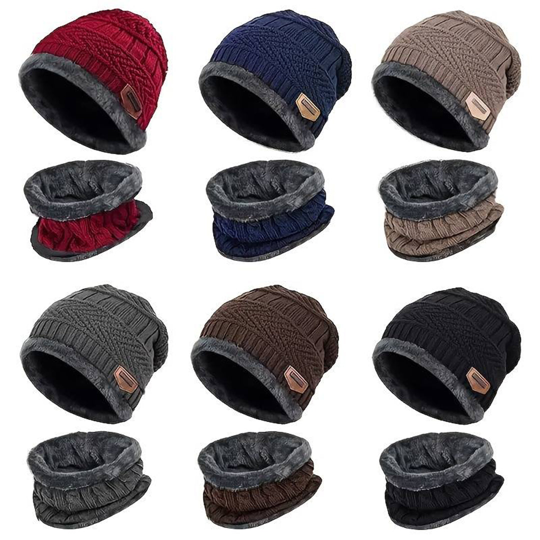 Verschillende kleuren gebreide wintermutsen en sjaals set, unisex, warme fleece voering, ideaal voor koude seizoenen, modieuze accessoires.
