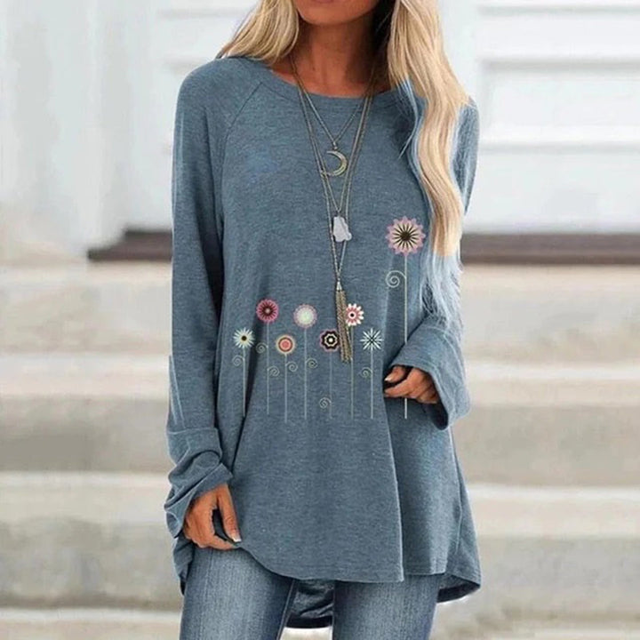 Blauwe damestrui met lange mouwen en bloemenprint, casual en comfortabel, perfect voor herfstmode. Ideaal voor dagelijks gebruik en trendy outfits.