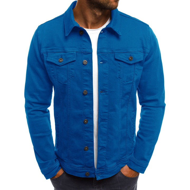 Blauwe spijkerjas voor heren, casual denim jack met knoopsluiting, lange mouwen en borstzakken. Perfect voor modieuze herenkleding.
