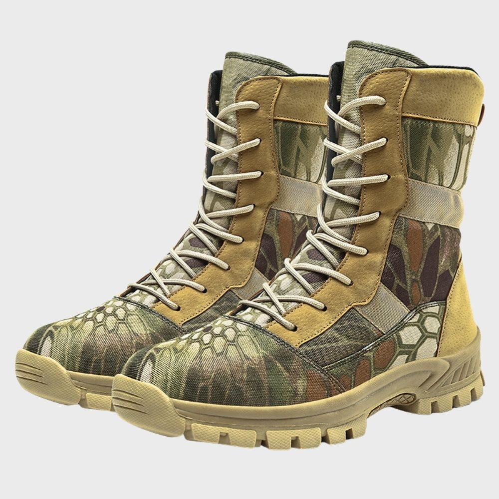 Camouflage militaire laarzen voor heren, hoge kwaliteit, duurzaam, outdoor, tactisch ontwerp, stevige grip, geschikt voor wandelen en jagen.