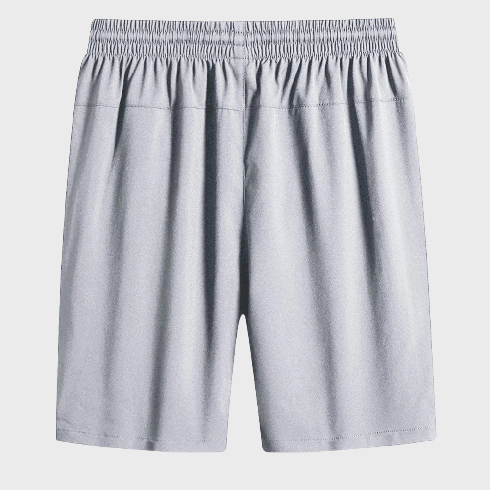 Grijze sportshorts voor heren met elastische tailleband, ademend materiaal, ideaal voor fitness en hardlopen. Comfortabele en stijlvolle sportkleding.