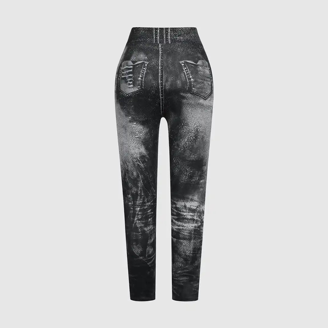 Grijze damesjeans met hoge taille, vintage wassing en zakken. Modieuze spijkerbroek voor casual en trendy outfits.