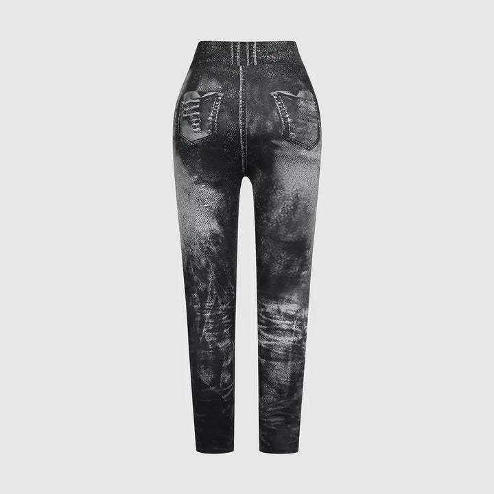 Grijze damesjeans met hoge taille, vintage wassing en zakken. Modieuze spijkerbroek voor casual en trendy outfits.