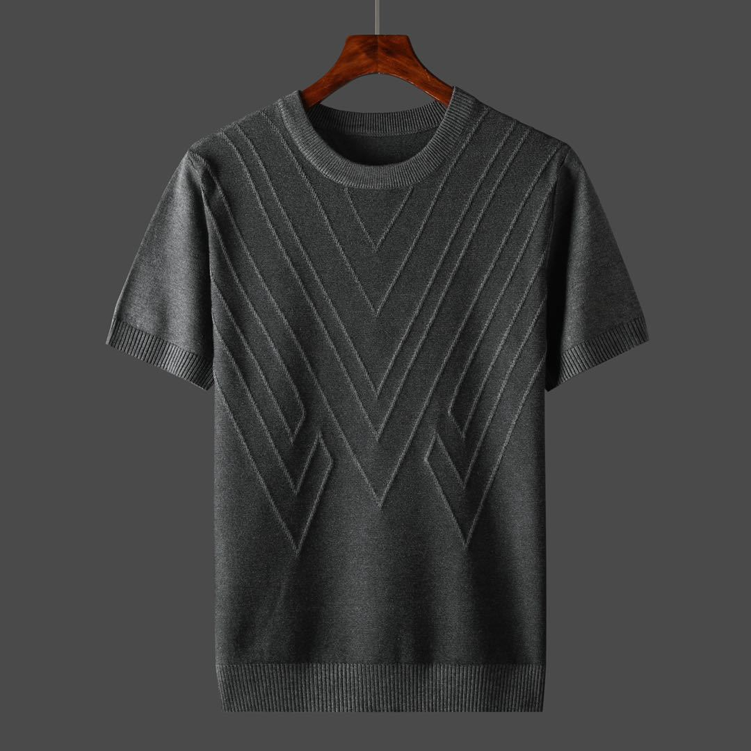 Donkergrijze heren T-shirt met korte mouwen, geometrisch patroon, casual stijl, gemaakt van katoenmix, perfect voor dagelijks gebruik.
