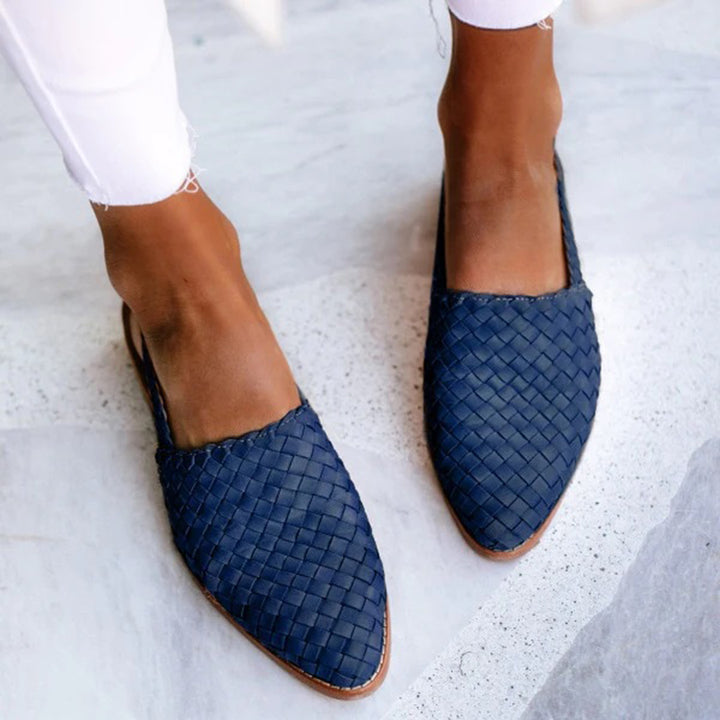 Blauwe gevlochten leren loafers voor dames, stijlvolle platte schoenen, casual en comfortabel, perfect voor dagelijks gebruik en zomermode.