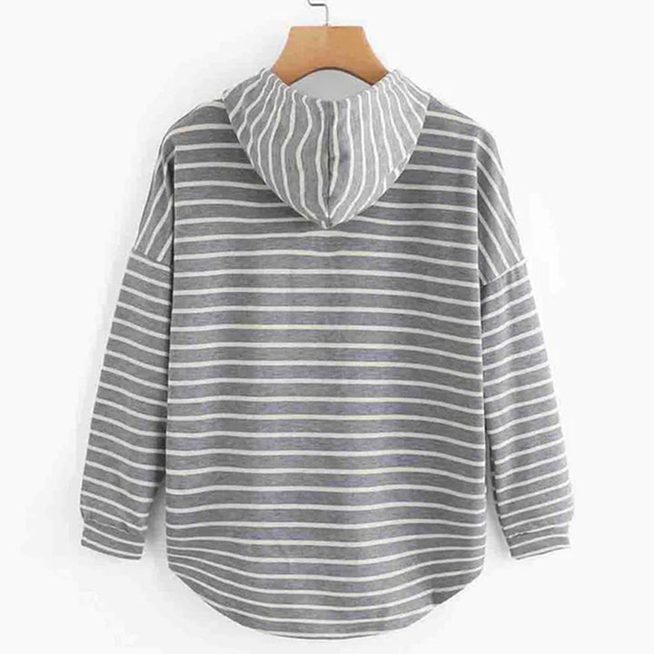 Grijze gestreepte hoodie voor dames, lange mouwen, casual stijl, katoenen stof, comfortabele pasvorm, ideaal voor dagelijks gebruik.