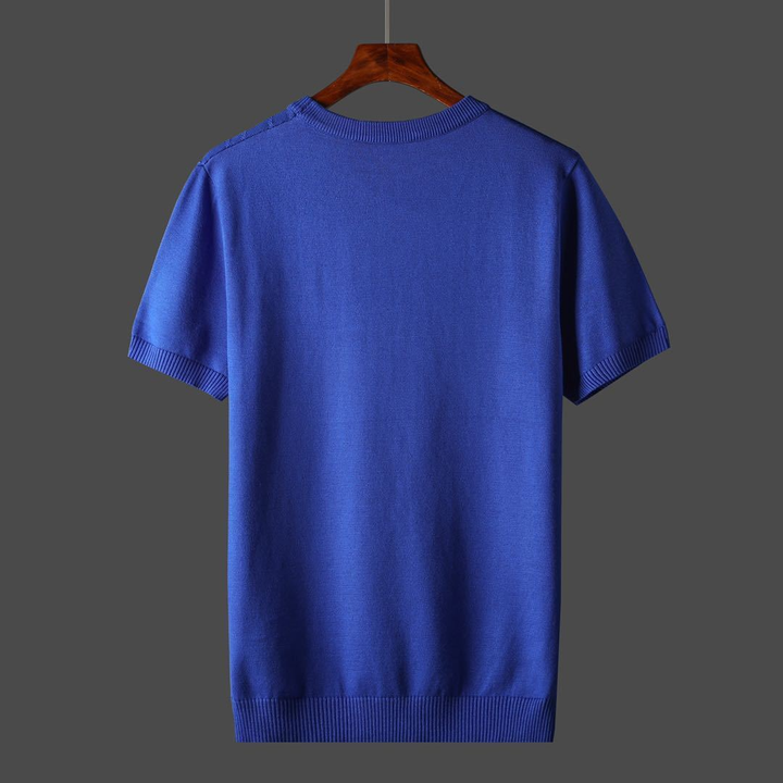 Koningsblauw T-shirt van katoen, korte mouwen, effen ontwerp, casual stijl, uniseks, perfect voor dagelijks gebruik. Hoogwaardige stof, comfortabel.