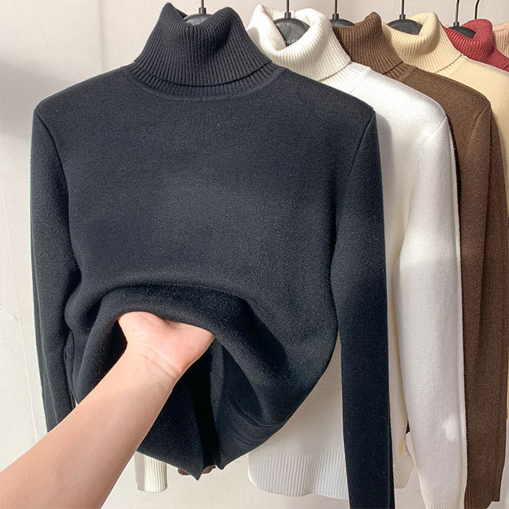 Zwarte coltrui voor dames, zachte stof, casual en stijlvol. Beschikbaar in meerdere kleuren: wit, bruin, beige. Perfect voor herfst- en wintermode.