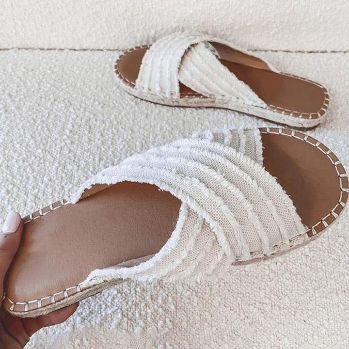 Witte dames sandalen met gevlochten bandjes, zomerschoenen, casual strandstijl, comfortabele slippers, modieuze damesmode, maat 38-42.